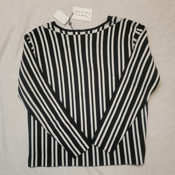 NWT TANYA TAYLOR S Black White Stripe Johnny Sweater Women - Picture 7 of 16